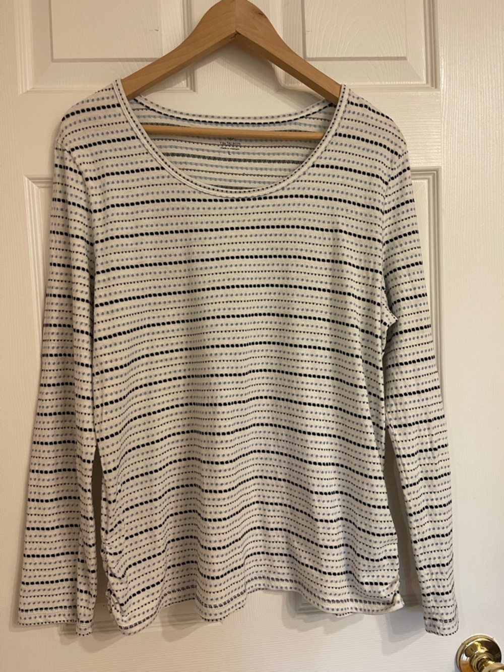 Talbots Striped Long-Sleeve Scoop Neck Top - White & Navy